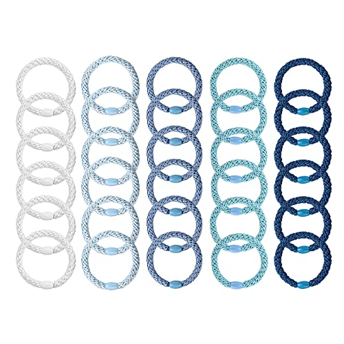 Funtopia High Elastic Hair Bands - 30 Pcs No Crease Soft Ponytail Holders & Sports Hair Ties for Thick Hair - color: 2.Blue