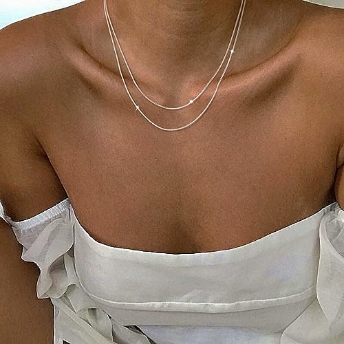 MBW Silver Paperclip Chain Necklace for Women,Dainty Sterling Silver Choker Necklaces for Women Trendy Simple Long Chunky Minimalist Waterproof Link Necklace Jewelry Gifts for Women 16/18/20 in - color: Layered snake chain-silver