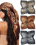 Mesovor 35” Square Head Scarf for Women, 3 Pack Like Silk Satin Headscarf Hair Neck Scarf Top Bandanas for Sleeping - color: Leopard(black/Yellow/Coffee)