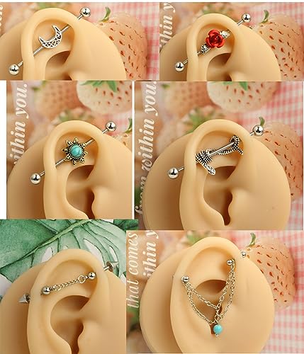 Suotarn 14G Industrial Piercing Jewelry For Women Men Stainless Steel 38 Industrial Barbell Long Cartilage Helix Conch Earrings Stud 14G Gauges Industrial Jewelry Butterfly Heart Cool 7-18pcs - color: mix color 15pcs