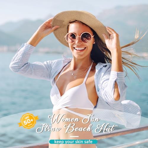 Beach Hats for Women, Sun Straw Hat for Women, UPF 50+ UV Sun Protection Sun Hat Womens, Foldable Floppy Sun Hat - color: G-khaki