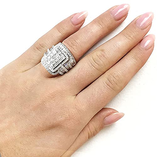 925 Sterling Silver Shiny Full Diamond Gemstone Ring Cubic Zirconia Rings Fold Wear Bridal Sets CZ Diamond Multi Row Ring Eternity Engagement Wedding Band Ring For Women (US Code 7) - size: US Code 7