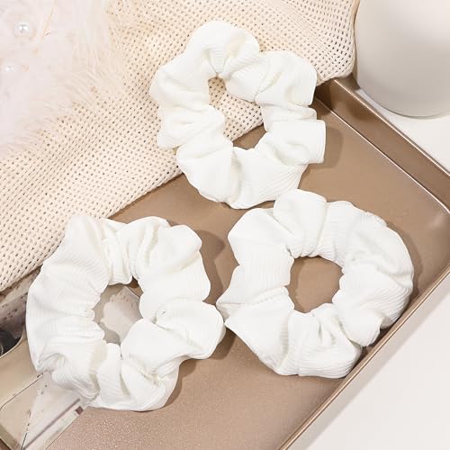 Soft Scrunchies for Women - No Crease, No Damage Hair Ties for Thick or Thin Hair in White - Ponytail Holders, 5-Pack - color: White