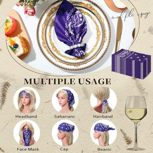 Suhine 12 Pcs Bandanas Bulk for Women Men 22 x 22 Inch Paisley Headband Cowboy Handkerchief Summer Beach Party Costume - color: Dull Purple