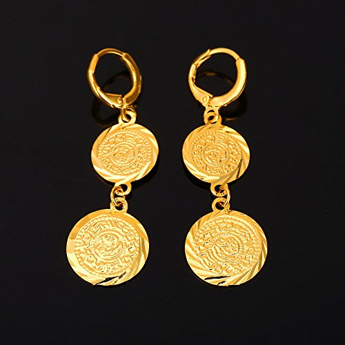 U7 Allah Necklace for Women/Men, 18K Gold Plated Square/Oval/Coin/Heart/Crescent Moon Islamic Pendant Necklace Muslim Jewelry with Chain - color: 09.Ancient Coin Earrings