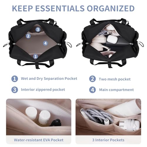 ECOHUB Small Gym Bag for Women, Mini Gym Duffle Bag with Wet Compartment, Bowknot Sports Bag, Cute Gym Tote Bag Dance Yoga Workout Travel Bags Black - color: Black