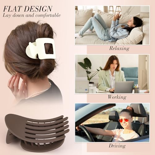 Obeoby 6 PCS Flat Claw Clips for Women, French Flat Hair Clips Large Hair Barrettes Accessories - color: Neutral