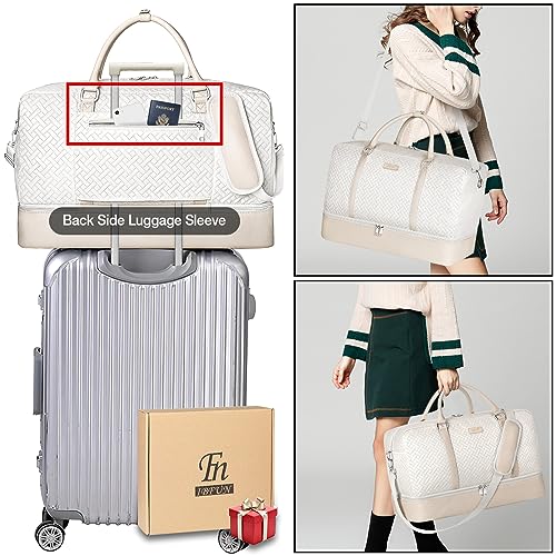 IBFUN Weekender Bags for Women, 21" Weekender Travel Bag, Travel Duffle Bag with Shoe Compartment Carry on Overnight Duffel Bag for Weekend Travel Business Trip, 3PCS - color: A7-Beige