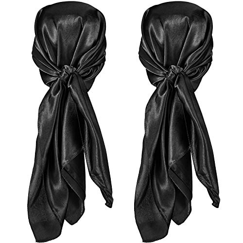 SATINIOR 35 Inch Silky Head Scarf 2 Pcs Large Square Neck Scarf Sleeping Hair Wrapping Satin Bandana for Women - color: Black, style: Classic