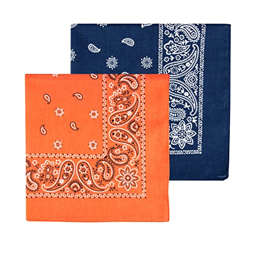 Levi’s All-Gender Multi-Purpose Bandana Gift Set – Headband, Wrap, Face & Neck Coverage - color: Navy/Orange, size: Pack 2