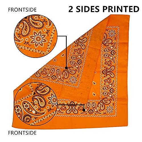 Vamqor 12pcs Bandana for women and men 100% Cotton Custom Fashion Paisley Design Multifunctional Outdoor Square Handkerchief - color: Orange