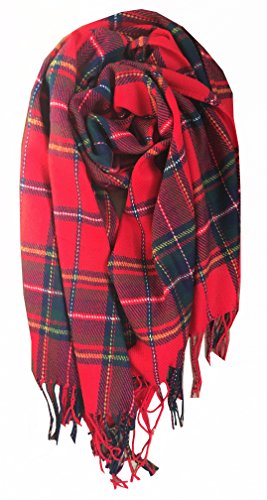 Wander Agio Women's Fashion Long Shawl Big Grid Winter Warm Lattice Large Scarf - color: Red Blue