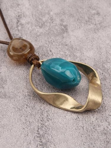 Jeilwiy Leather Necklace for Women Funky Necklace Choker String Cord Necklace with Pendant Boho Style Jewelry - style: Twisted Pendant with Stone