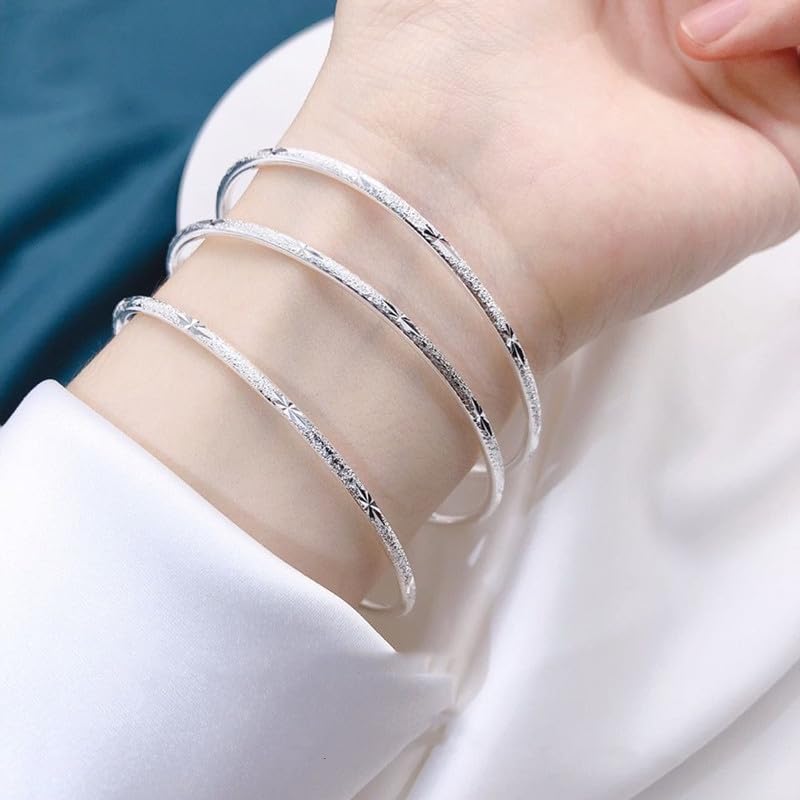 Sterling Silver Bangle Bracelets for Women,Fashion Jewelry Simple Adjustable 925 Silver Cuff Bangles for Women Mom Wife Valentine Mothers Day Gift - color: 6 pieces