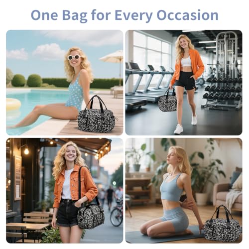 ECOHUB Small Gym Bag for Women, Mini Gym Duffle Bag with Wet Compartment, Bowknot Sports Bag, Cute Gym Tote Bag Dance Yoga Workout Travel Bags Gray Leopard Print - color: Gray Leopard Print