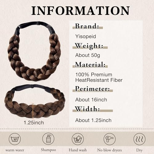 Braided Headbands Hair Piece for Women Synthetic Hair Head Bands Handmade Braid Hairband Hair Accessories Elastic Stretch Headwrap Braided Hair Band - color: 2/30-Black Mix Medium Auburn
