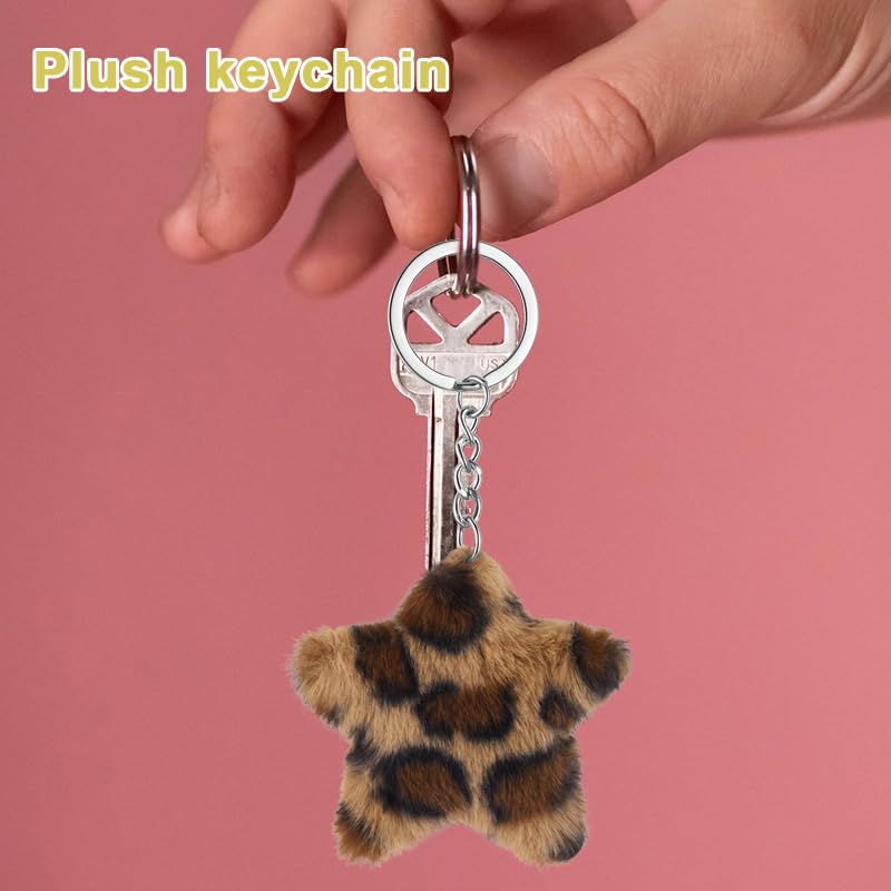 Leopard Faux Fur Keychain for Purse Charms for Handbags Leopard Plush Key Chain for Car Keys - color: Color 6