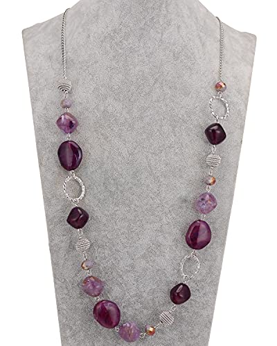 BULINLIN Beaded Long Necklace for Women Silver Sweater Chain Necklace with Crystal Resin Beads, Fashion Jewelry Necklace - color: 53-Dark light purple