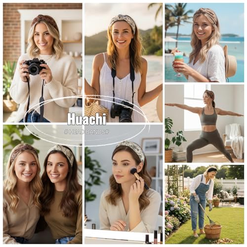 Huachi Headbands for Women Non Slip Fashion Womens Headbands Knoteed - Cute Boho Hair Accessories for Women Designer Print 4PCS - color: Boho print headbansd