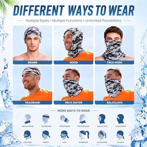 Geyoga 6 Pieces Summer UV Protection Cooling Neck Gaiter Face Clothing Neck Gaiter Mask Scarf Sunscreen Breathable Bandana - color: Camouflage Colors