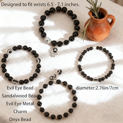 Bohemian Bracelet Sets for Women - 4-Pack Stackable Stretch Bead Bracelets with Black＆White Crystal & Gold Accessories, Multi-Layer Boho Jewelry - color: Color AA-2