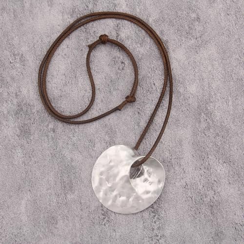 JAOYU Bohemian Necklaces for Women Leather Necklace Wood Pendant Choker Long Brown Necklace Chunky Circle Boho Hippie Jewelry - style: Bohemian Style Necklace