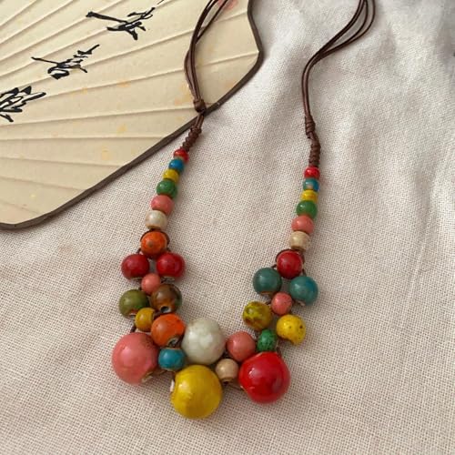 Red Beaded Necklace for Women Choker Gold Toggle Clasp Layered Stack Dainty Statement Western Boho Trendy Summer Vacation Necklaces Birthday Jewelry Gifts - color: F1:Beaded Necklace