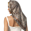Leopard Print Head Scarf for Women Like Silk Satin Scarf for Hair Wrapping at Night Bandana Square Scarf 35 Inches - color: Light Coffee