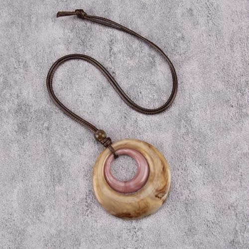 GelConnie Leather Necklace for Women Round Wooden Pendant Long Leather Choker Vintage Sweater Necklace Gold Chunky Boho Necklaces for Women - style: Brown Stone Necklace