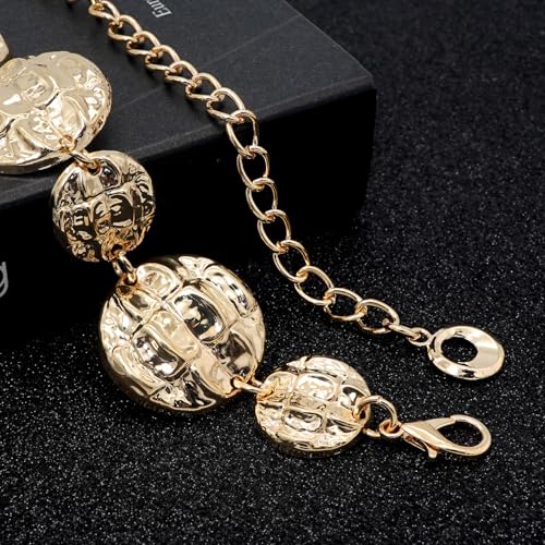 LIMHOO Women's Metal Waist Chain Belts Gold Silver Link Belt for Dresses - color: Circle Gold, size: S: Length 105cm/41.3in