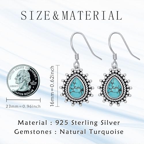Natural Turquoise Earrings for Women Dangling 925 Sterling Silver Dangle Earrings Western Jewelry Christmas Gift for Sister Mother - style: B-Teardrop Earrings
