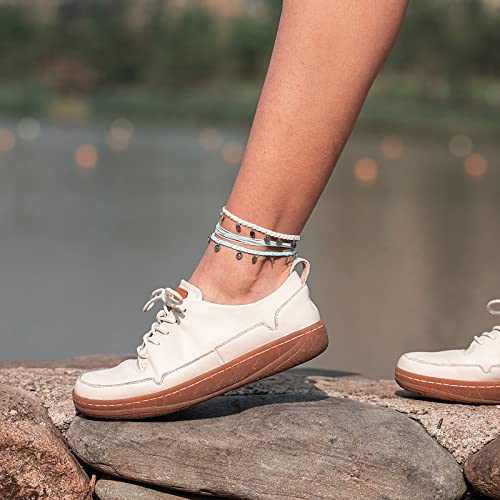 FANCY SHINY String Ankle Bracelets Waterproof Rope Anklets Braided Beach Boho Coin Anklets Cute Friendship Foot Jewelry for Women - style: White/Teal