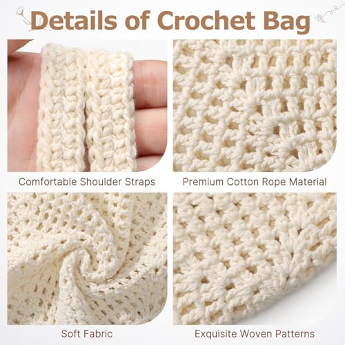 Tavaleu Crochet Tote Beach Bags for Women, Mesh Beach Tote Knit Bag, Summer Vacation Aesthetic Boho Hobo Shoulder Bag - color: Beige - Mesh Crochet