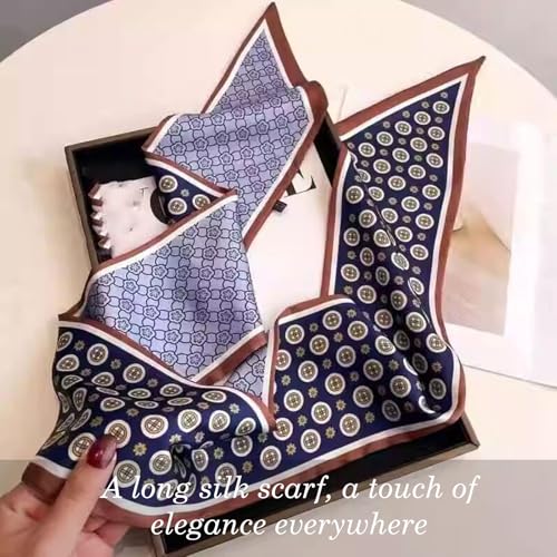 Sumolux Head Hair Scarf for Women Neck Purse Bag Handbags Scarf Like Silk - color: Blue Khaki Circle