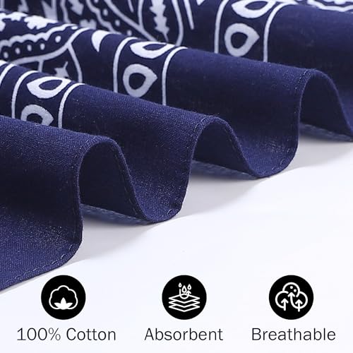 Mochabao 100% Cotton 27" x 27" Large Bandanas for Men & Women, Multi-Purpose Bandana Headbands, Square Head Scarf - color: White/Black/Navy Blue/Brown