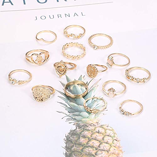 15Pieces Stackable Knuckle Ring Set.Vintage Rhinestone Stacking Joint Ring Midi Finger Rings for Women