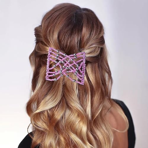 5 Pieces Stretchy Magic Comb Adjustable Elastic Hair Clip for Women Girls No Crease Pins Vintage Bun Maker Accessories for Curly Thick Wavy Hair Ponytail - color: Black,Brown,White,Blue,Pink