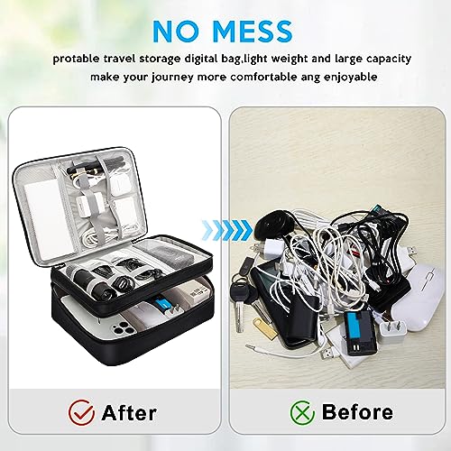 CILLA Electronic Organizer Travel Case, Travel Cord Organizer Case Portable Waterproof Cable Organizer Bag for Charger, Cord, USB, Power Bank, Earphone - color: zipper-black