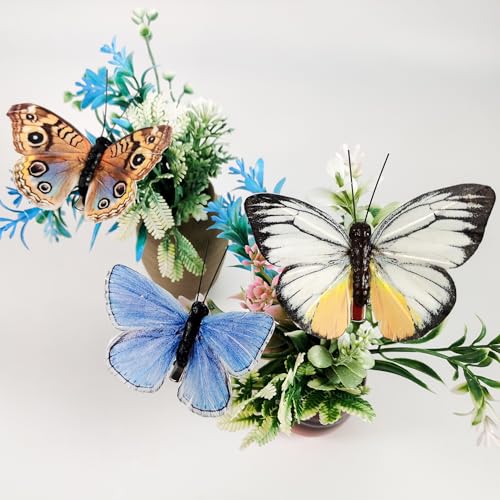 Berfutall-Artificial Feather 3D Butterfly Party Decorations Set of 12 Color Ornaments for Christmas Tree(C)… - color: 12 Color C