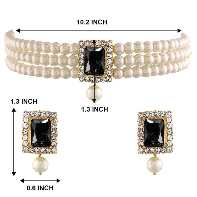 Aheli Ethnic Choker Necklace Earrings Wedding Bollywood Party Jewelry Set Gift for Women - color: Black