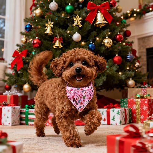 Lionet Paws Christmas Dog Bandana Washable Cotton Handkerchief Scarf Triangle Ho Christmas Tree Pink Bandanas for Small Medium Dogs Girl - color: Ho Xmas, size: Small (Pack of 1)