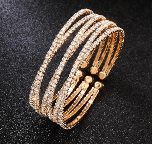 Rhinestone Bracelet for Women MultiLayer Crystal Cuff Bracelet Strand Layered Bracelet - color: Gold 5