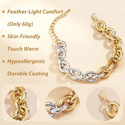 Long tiantian Chunky Gold Necklace Stack Chain Necklaces for Women Statement Layered Paperclip Choker Necklaces Statement Necklace for 80s 90s & Night Out Outfits Paperclip Style Fashion Jewelry - color: B5：Style O-Gold Silver Chain