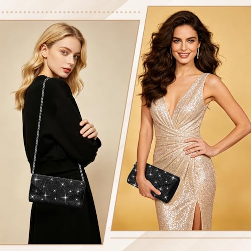 PACETAP Rhinestone Clutch Purses for Women, Sparkly Glitter Evening Bags Handbag Crossbody Bag for 1920s Party Wedding Engagement Prom(Black) - color: Rhinestone Black