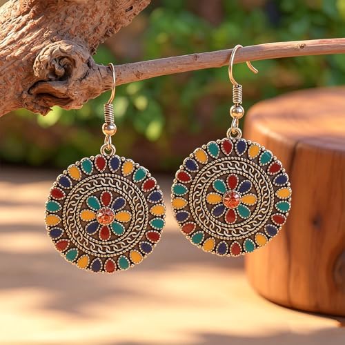Wooden Leather Necklaces Set Bohemian Wood Stack Discs Long Chain Hemp Rope Bronze Plated Pendant Ethnic Tribal Fall Leaf Earrings Jewelry Statement Necklace - color: R-040