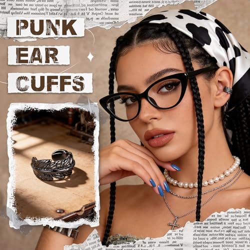 Gothic Ear Cuffs Helix Cartilage Clip on Goth Ear Cuff Stainless Steel Hypoallergenic Earrings for Women Men Non Piercing Gold & Silver Fake Earring Lightweight Punk Jewelry Gift - color: L3-Black Leaf Design