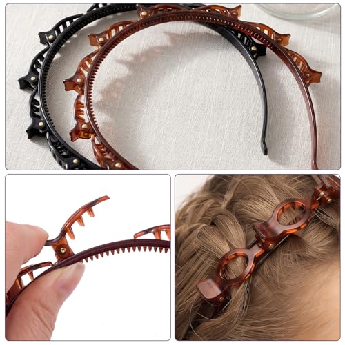 2 Pcs Headband Each with Clips, 90s Butterfly Hair Clips Headband for Women with Teeth, Braided Weave Bangs Clip Non-Slip Hair Bands Accessories for DIY styling Decoration- Black, Dark Brown - color: 1 pcs Black, 1 pcs Dark Brown