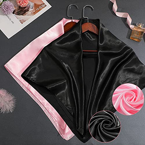 SATINIOR 35 Inch Silky Head Scarf 2 Pcs Large Square Neck Scarf Sleeping Hair Wrapping Satin Bandana for Women - color: Pink, Black, style: Classic