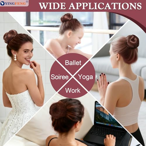 YINGFENG 134 Pcs Brown Hair Bun Maker Kit Medium - 4 Bun Hair Pieces for Women, 20 Hair Net for Buns, 100 Bobby Pins for Women, 10 Hair Bands, for Ballet Styling, Hair Accessories for Girls - color: brown, size: Medium