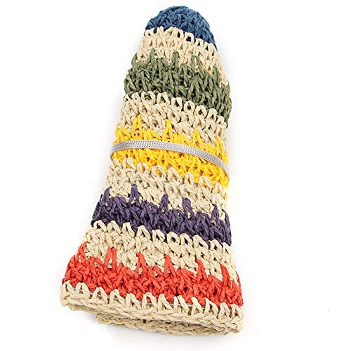 Women Straw Sun Hat Floral Woven Crochet Bucket Hat Y2k Aesthetic Accessories Beach Hat Hand Woven Boho Foldable Cap - color: Striped C